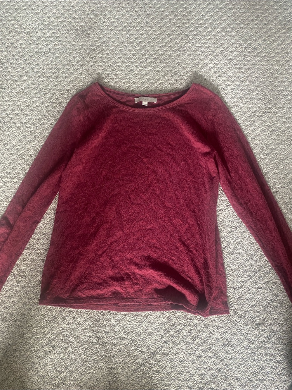 Women’s Ann Taylor Loft Maroon Red Lace Long Sleeve Blouse Top Size Large L